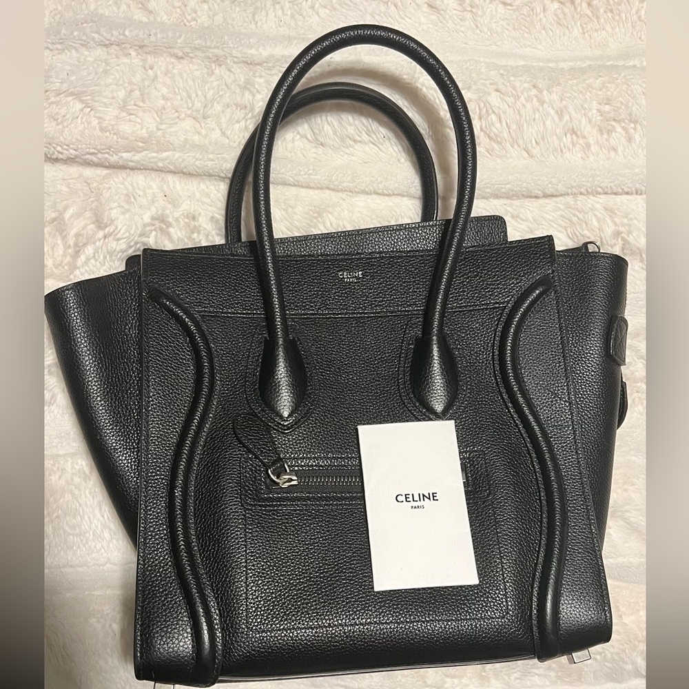 Celine micro luggage tote in drummed calf skin